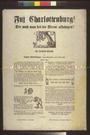 Satirisches Flugblatt: Fuj Charlottenburg! (Aujust Buddelmeyer)