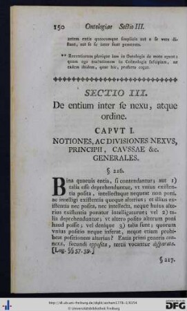 Sectio III. De entium inter se nexu, atque ordine.