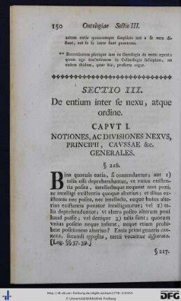 Sectio III. De entium inter se nexu, atque ordine.