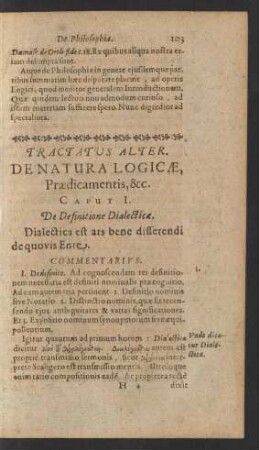 Tractatus Alter. De Natura Logicae, Praedicamentis, & c.