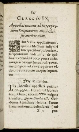 Classis IX. Appellationum ab Interpretibus Scripturarum aliene Christo attributarum