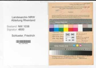 Entnazifizierung Friedrich Schlueter , geb. 22.03.1900 ()