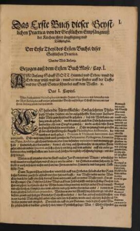 Der Erste Theyl des Ersten buchs/ diser Geistlichen Practica. Von der Welt Anfang.
