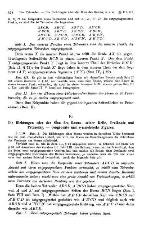 10. Die Richtungen oder der Sinn des Raums, seiner Keile, Dreikante und Tetraeder. Congruente und symmetrische Figuren.