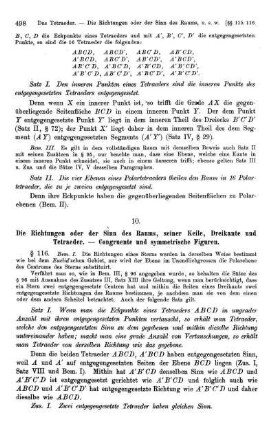 10. Die Richtungen oder der Sinn des Raums, seiner Keile, Dreikante und Tetraeder. Congruente und symmetrische Figuren.
