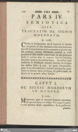 Pars IV. Semiotica Sive Tractatio De Signis Morborum