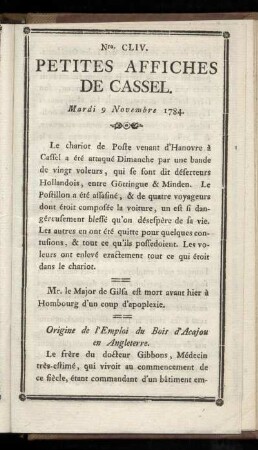 No CLIV (Mardi 9 Novembre 1784)