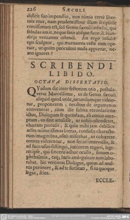 Scribendi Libido. Octava Dissertatio
