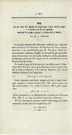 Note sur une forme de l'équation du second degré [...]
