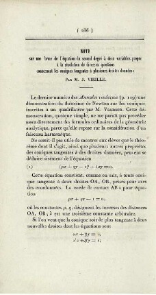 Note sur une forme de l'équation du second degré [...]