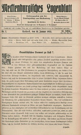 Nr. 7. Rostock, den 18. Januar 1933. 61. Jahrg.