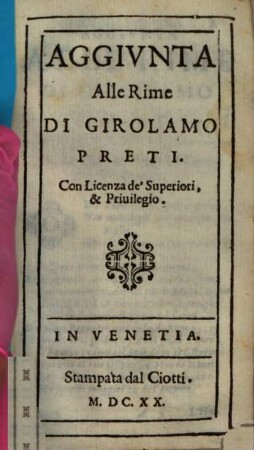 Aggiunta alle Rime di Girolamo Preti