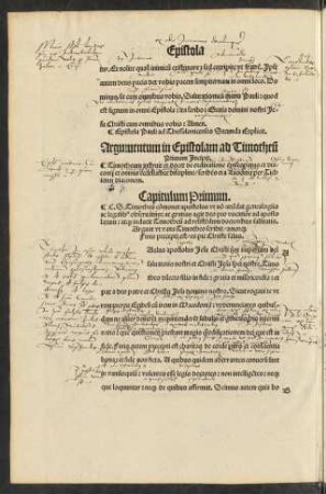 Argumentum in Epistolam ad Timotheum Primam Incipit.