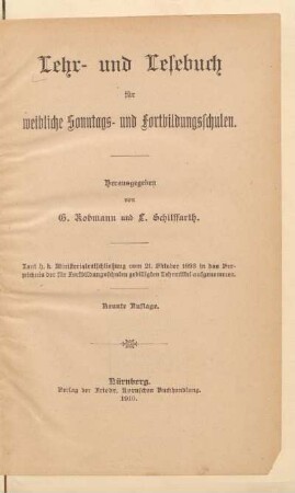 Lehr- und Lesebuch für weibliche Sonntags- und Fortbildungsschulen