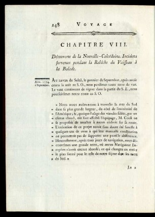 Chapitre VIII. Découverte de la Nouvelle-Calédoine. Incidens survenus pendant la Relâche du Vaisseau à la Balade.