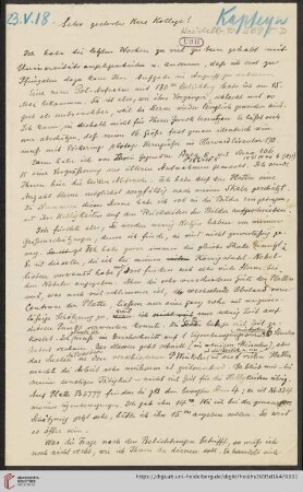 Brief von Max Wolf an Jacobus C. Kapteyn