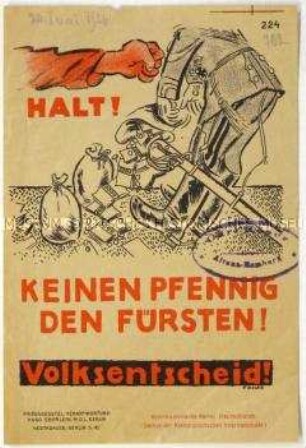 Handzettel der KPD zum Volksentscheid über die Fürstenenteignung 1926