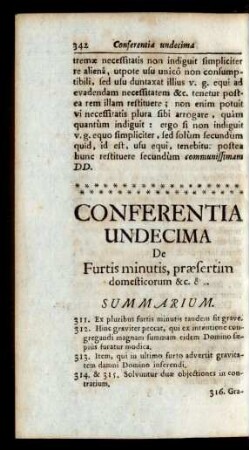 Conferentia Undecima De Furtis minutis, praesertim domesticorum &c. &c.