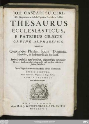 Tomus Secundus: [Kappa - Omega]
