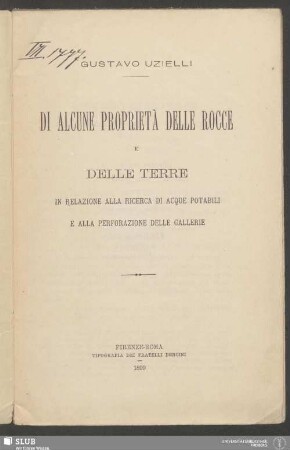 Di alcune proprietà delle rocce e delle terre in relazione alla ricerca di acque potabili e alla perforazione delle gallerie