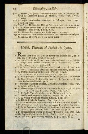 12-29, Medici, Theoretici & Practici, in Quarto. - Antiquarii, in Quarto.