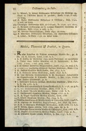 12-29, Medici, Theoretici & Practici, in Quarto. - Antiquarii, in Quarto.