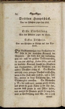 Erste Eintheilung. Von den Pflichten gegen die Seele.