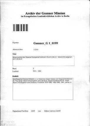 Missionsarbeit der Gossner Evangelical Lutheran Church (GELC) - Board of Evangel