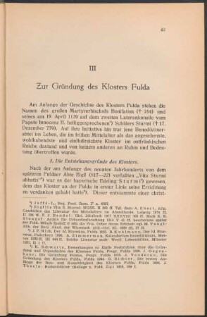III Zur Gründung des Klosters Fulda