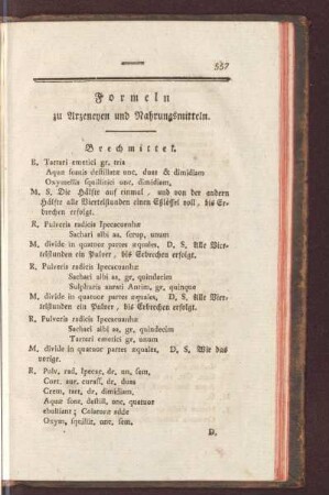 Formeln zu Arzeneyen und Nahrungsmitteln