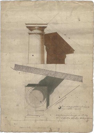 Speeth, Peter; Architekturentwürfe für den Unterricht - Kapitell mit Säulenschaft (Ansicht, Schnitt, Detail)