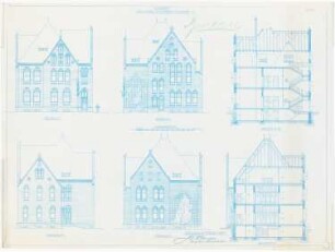 St. Marien, Herne-Baukau Erweiterung und Neubau von Kaplanei und Schwesternhaus: Ansichten aller Seiten der Kaplanei, Schnitte 1:100