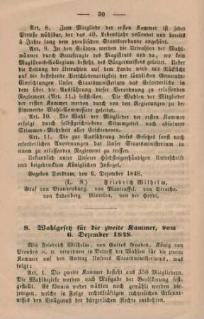 8. Wahlgesetz für die zweite Kammer, vom 6. Dezember 1848.