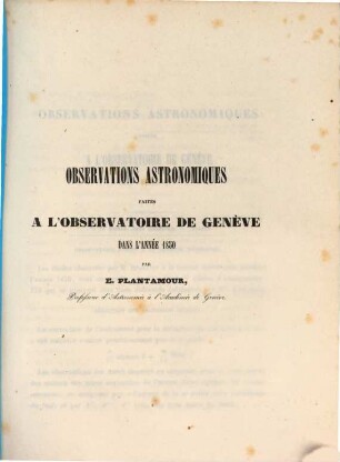 Observations astronomiques faites à l'Observatoire de Genève. 1850