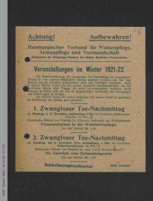 Veranstaltungsprogramm - Hamburgischer Verband für Waisenpflege, Armenpflege und Vormundschaft