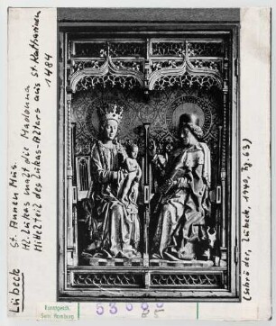 Lübeck, St. Annen-Museum: Lukasaltar aus der Katharinenkirche, Mitteltafel: Lukas malt die Madonna. 1484
