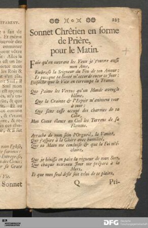 Sonnet Chrêtien en forme de Prière