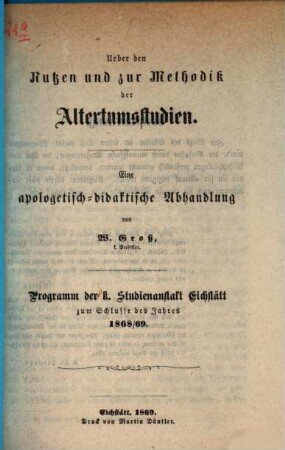 Programm der Kgl. Studien-Anstalt Eichstätt. 1868/69 (1869)