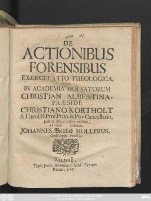 De Actionibus Forensibus : Exercitatio Theologica