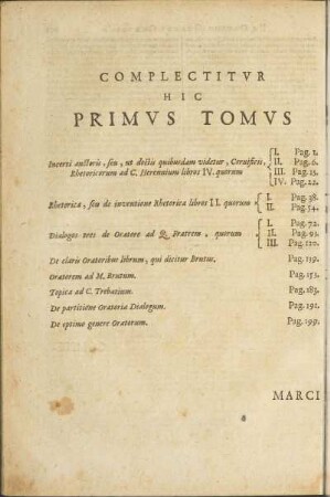 Complectitur Hic Primus Tomus