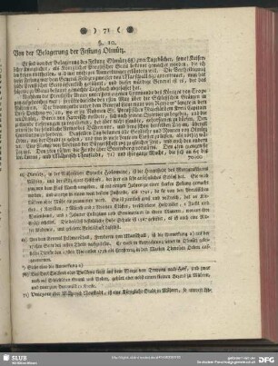 §. 10. Von der Belagerung der Festung Olmütz
