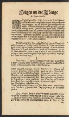 Folgen nu die Könige in Franckreich.