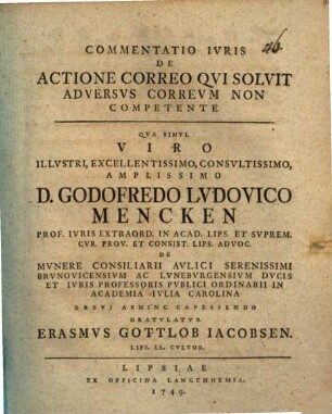 Commentatio Ivris De Actione, Correo Qvi Solvit Adversvs Correvm Non Competente