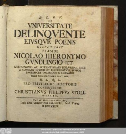 De Vniversitate Delinqvente Eivsqve Poenis