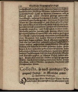 Collecta, so nach geendigter Begengnuß Predigt ... abgesungen