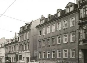 Dresden-Neustadt, Bautzner Straße 58/56 und 54. Wohnhäuser (um 1860, 1870/1880, 1860). Straßenansicht