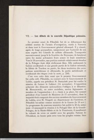 VII. Les débuts de la nouvelle République polonaise