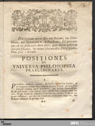 Positiones ex Universa Philosophia Praeliminares.
