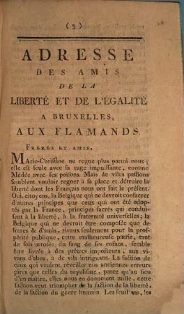 Adresse Des Amis De La Liberté Et De L'Égalité A Bruxelles Aux Flamands