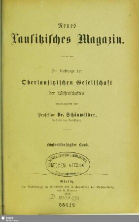 55.1879: Neues lausitzisches Magazin : Zeitschrift der Oberlausitzischen Gesellschaft der Wissenschaften